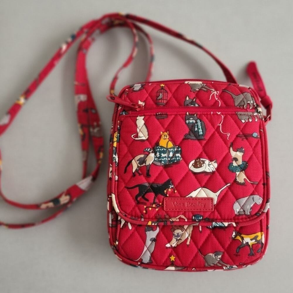 Vera Bradley "Holiday Cats" RFID 3-in-1 Red Crossbody Bag Wristlet Wallet